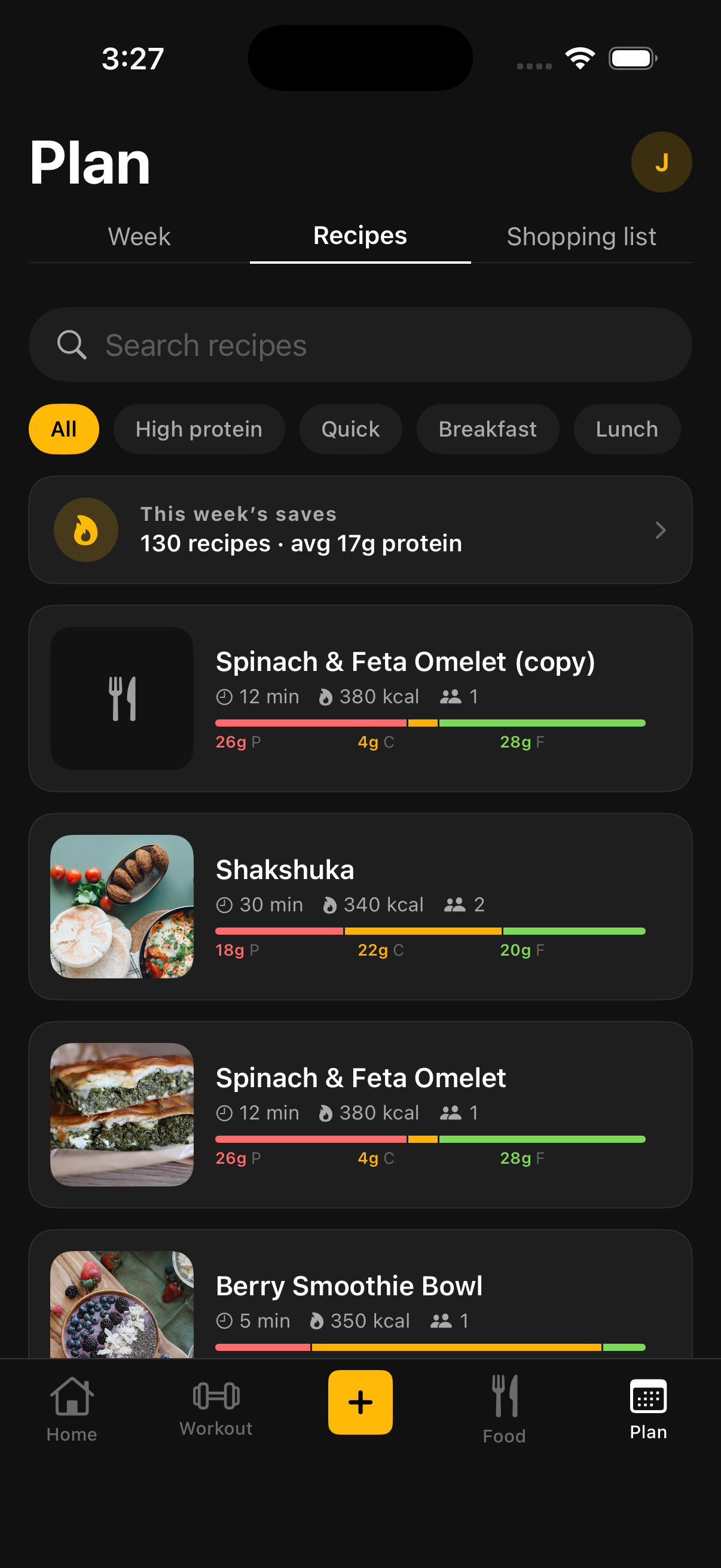 Recipes library showing grid of system recipes with hero images