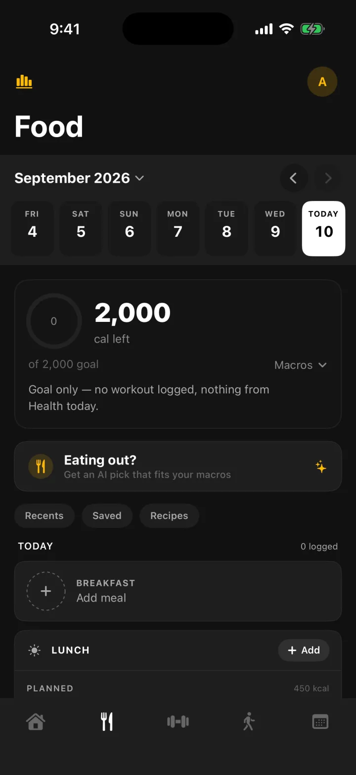Food log: calories left and AI picks for eating out